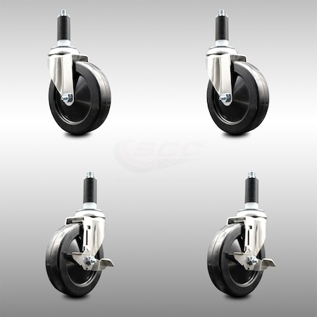 Service Caster 5 Inch 316SS Soft Rubber Swivel 1-1/8 Inch Expanding Stem Caster Brake SCC, 2PK SCC-SS316EX20S514-SRS-2-TLB-2-118